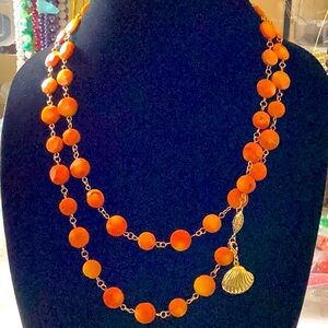Orange Faceted Flat Coral Beads Necklace